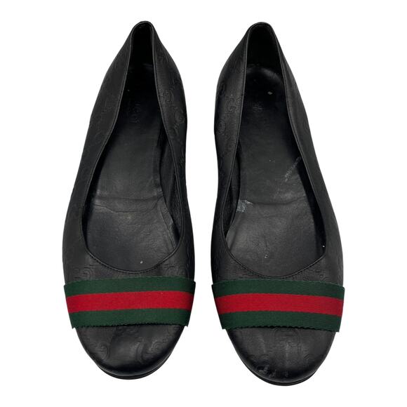 Gucci Guccissima Web Striped Leather Ballet Flats Shoes Black Size 38.5 US 8.5 - Picture 3 of 11